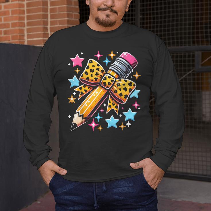 Pencil Leopard Coquette Bow Teacher Life Back To School Men's Long Sleeve T-Shirt, funny design Pencil Leopard Coquette Bow Teacher Life Back To School Men's Long Sleeve T-Shirt, funny design