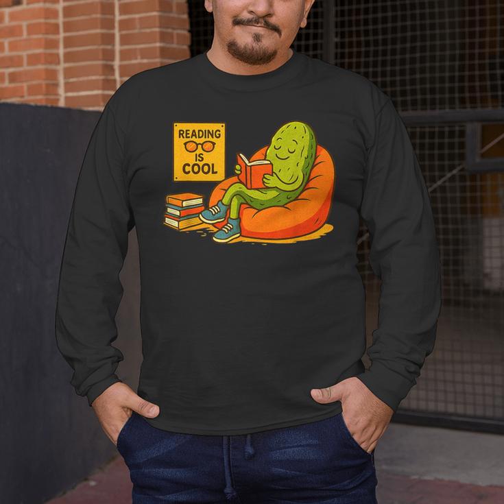 Pickle Reading Books Bookworm Teacher Librarian Kids Retro Men's Long Sleeve T-Shirt, funny design Pickle Reading Books Bookworm Teacher Librarian Kids Retro Men's Long Sleeve T-Shirt, funny design