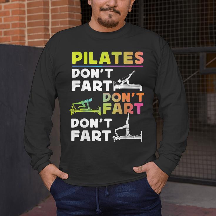 Pilates Instructor Teacher Watercolor Pilates Don't Fart Men Women Kids Men's Long Sleeve T-Shirt, funny design