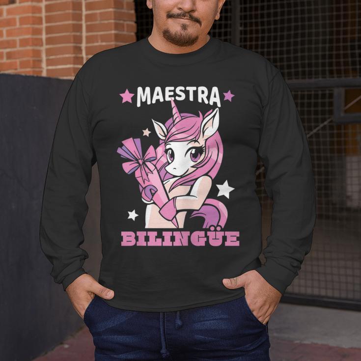 Pink Unicorn Spanish Teacher Regalos Para Bilingue Teacher Men's Long Sleeve T-Shirt, funny design Pink Unicorn Spanish Teacher Regalos Para Bilingue Teacher Men's Long Sleeve T-Shirt, funny design