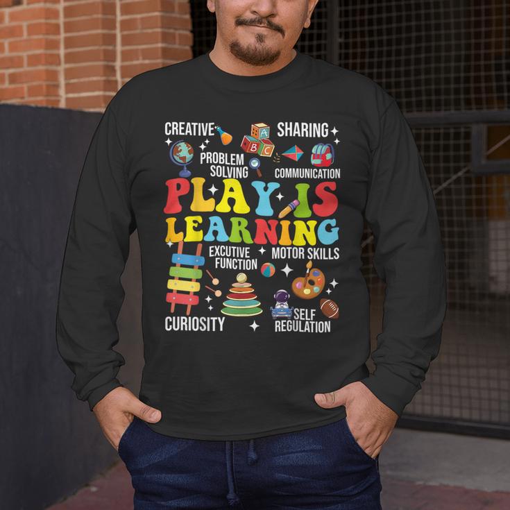 Play Is Learning Kindergarten Preschool Teacher Appreciation Men's Long Sleeve T-Shirt, funny design Play Is Learning Kindergarten Preschool Teacher Appreciation Men's Long Sleeve T-Shirt, funny design