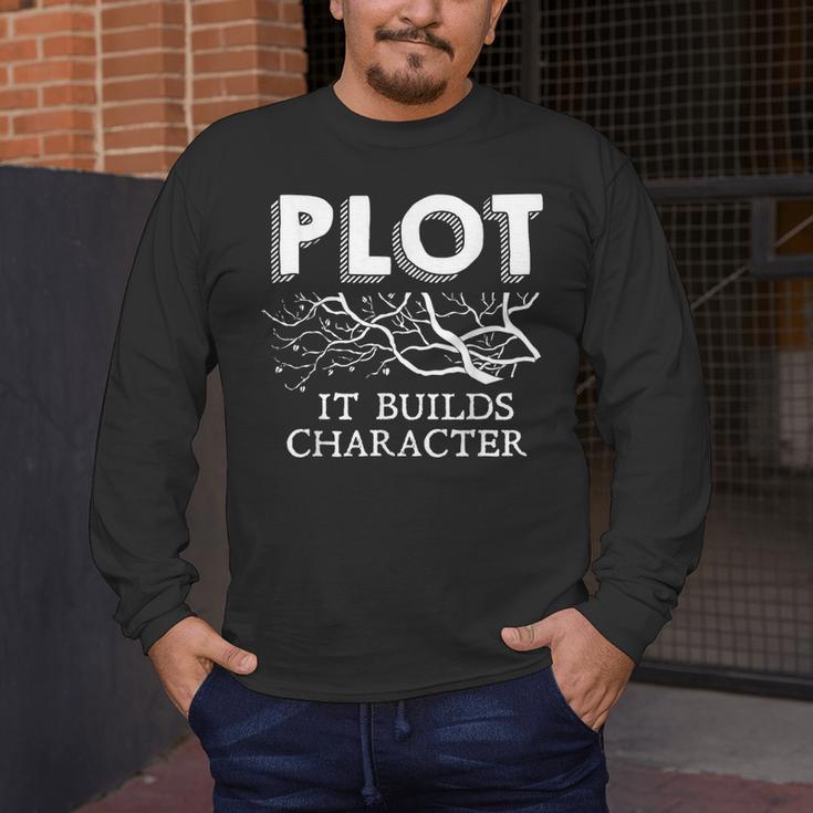 Plot It Builds Character Book Reading Teacher Men's Long Sleeve T-Shirt, funny design Plot It Builds Character Book Reading Teacher Men's Long Sleeve T-Shirt, funny design