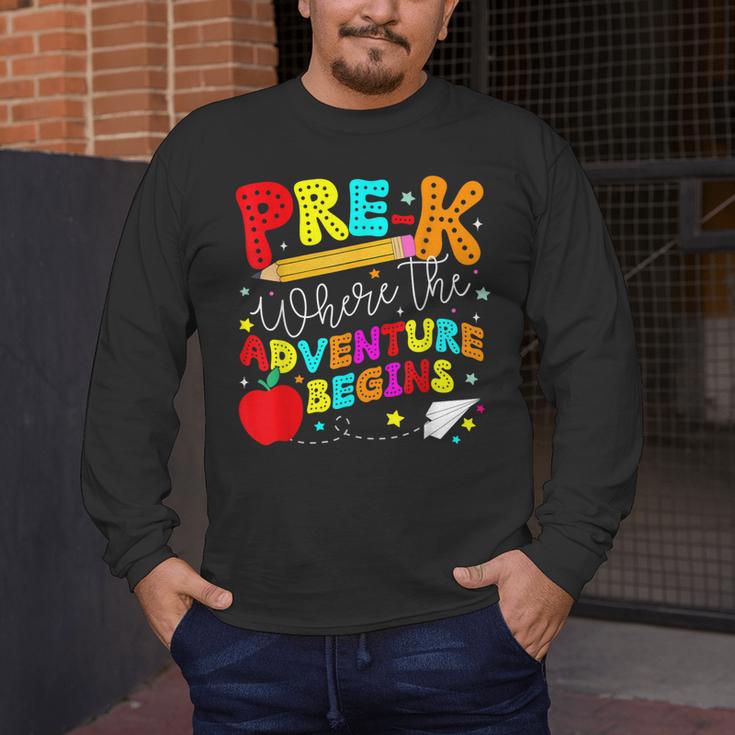 Pre-k Where The Adventure Begins First Day Of Prek Teacher Men's Long Sleeve T-Shirt, funny design Pre-k Where The Adventure Begins First Day Of Prek Teacher Men's Long Sleeve T-Shirt, funny design