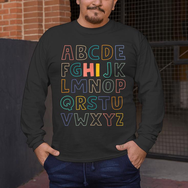 Pre K Kindergarten Hi Alphabet Back To School Teachers Men Women Girls Kids Men's Long Sleeve T-Shirt, funny design