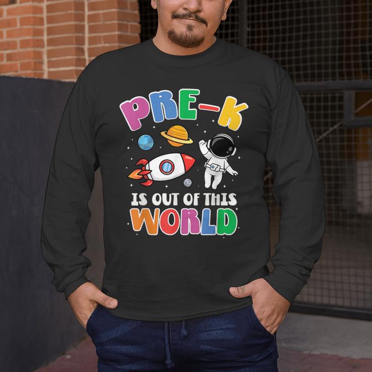 Pre-K Student Teacher Astronaut Space Back To School Men's Long Sleeve T-Shirt, funny design