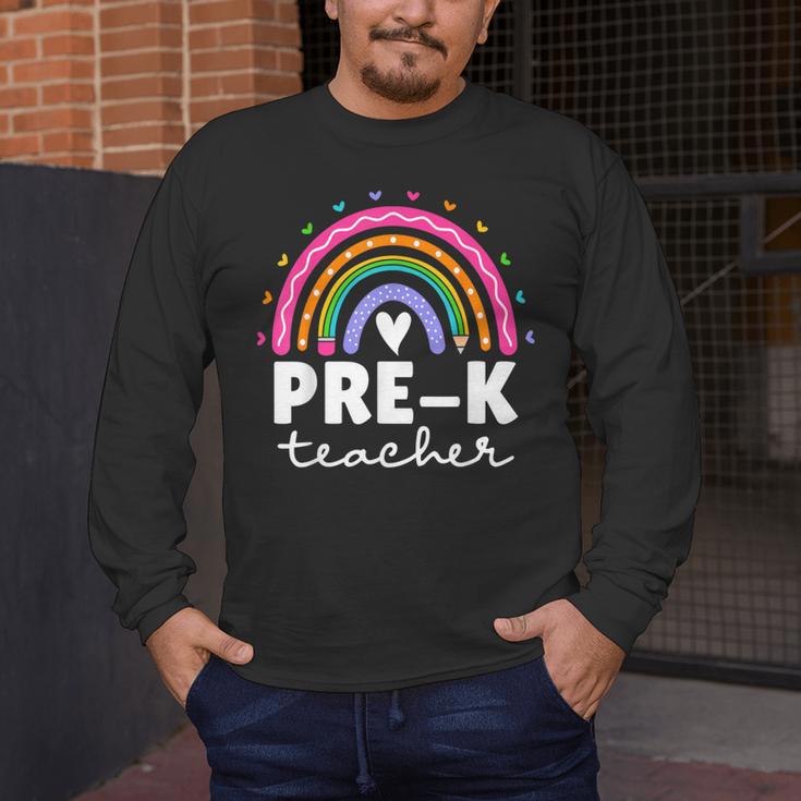 Pre-K Teacher Cute Pre Kindergarten For Teachers Rainbow For Men Women Kids Men's Long Sleeve T-Shirt, funny design