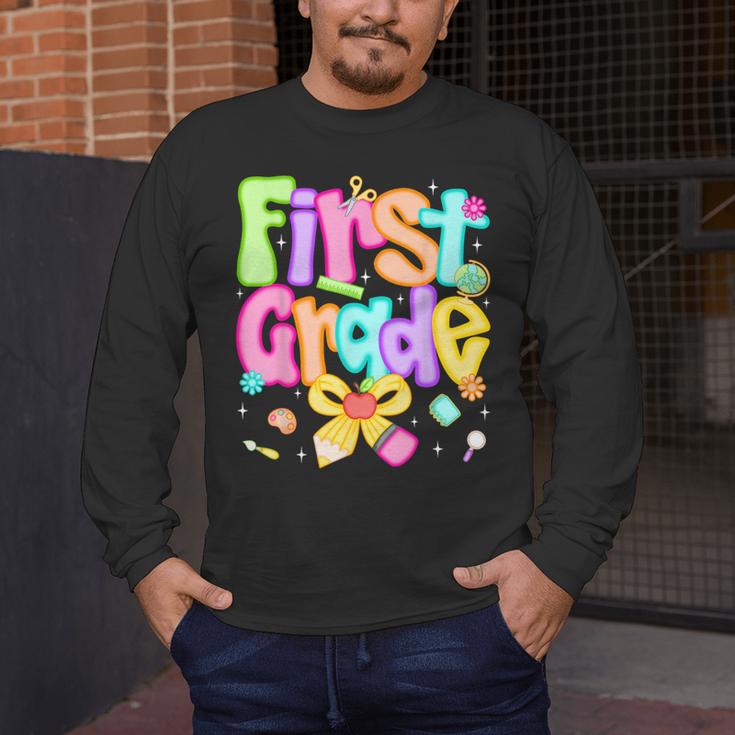 Preppy First Grade Back To School 1st Grade Teacher Girl Kid Men's Long Sleeve T-Shirt, funny design Preppy First Grade Back To School 1st Grade Teacher Girl Kid Men's Long Sleeve T-Shirt, funny design
