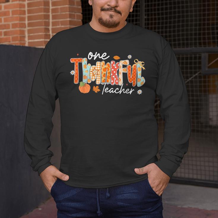 Preppy One Thankful Teacher Coquette Thanksgiving Teacher Men's Long Sleeve T-Shirt, funny design