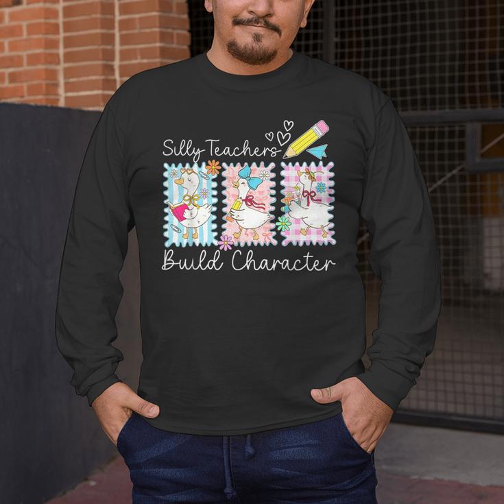 Preppy Silly Teacher Goose Build Character Back To School Men's Long Sleeve T-Shirt, funny design Preppy Silly Teacher Goose Build Character Back To School Men's Long Sleeve T-Shirt, funny design