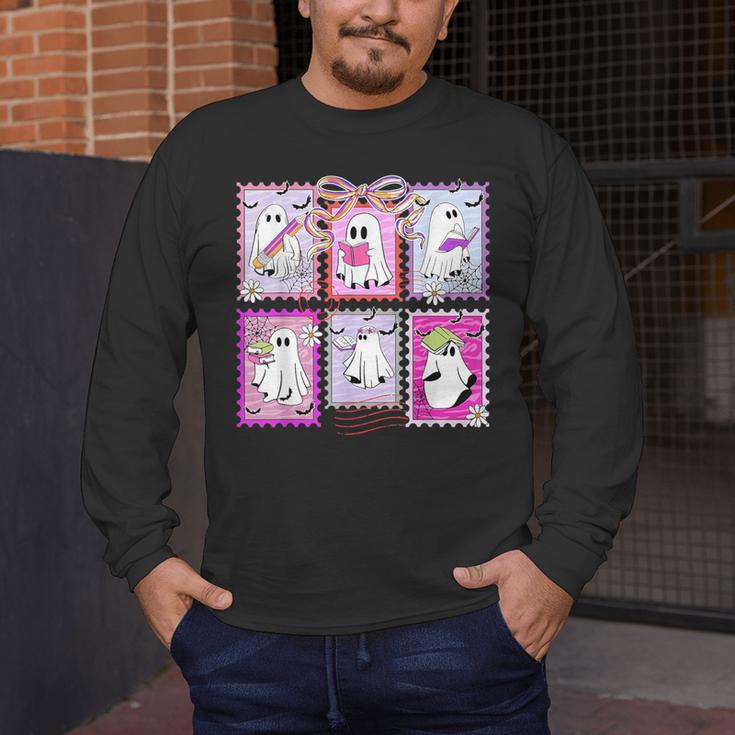 Preppy Spooky Teacher Halloween Ghost Coquette Bow Autumn Men's Long Sleeve T-Shirt, funny design Preppy Spooky Teacher Halloween Ghost Coquette Bow Autumn Men's Long Sleeve T-Shirt, funny design