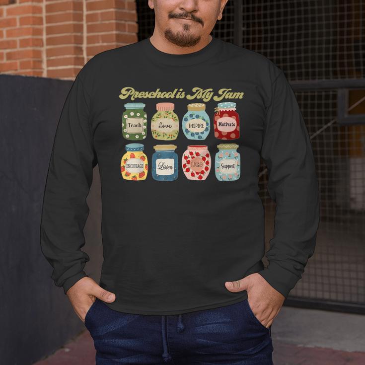 Preschool Is My Jam Retro Preschool Teacher Back To School Men's Long Sleeve T-Shirt, funny design Preschool Is My Jam Retro Preschool Teacher Back To School Men's Long Sleeve T-Shirt, funny design