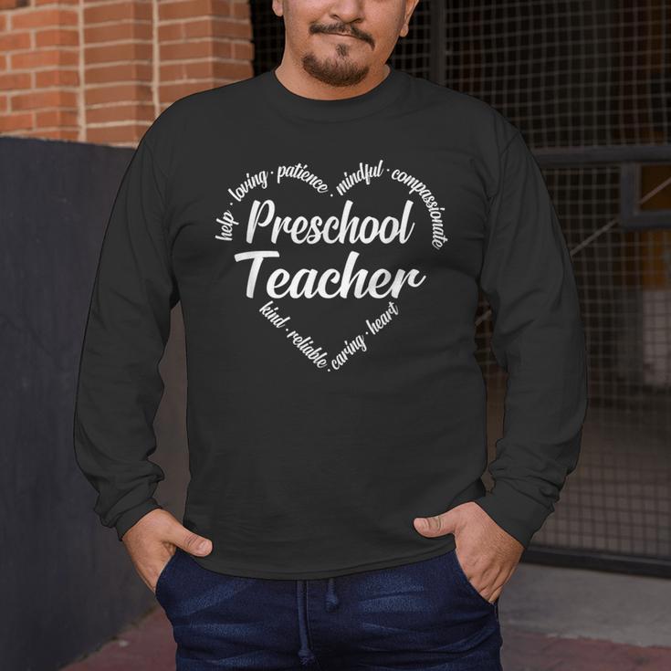 Preschool Teacher Heart Word Cloud Men's Long Sleeve T-Shirt, funny design