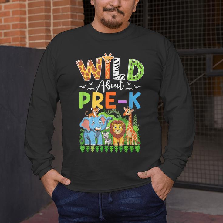 Preschool Teacher Kids Back To School Wild About Pre-K Men's Long Sleeve T-Shirt, funny design