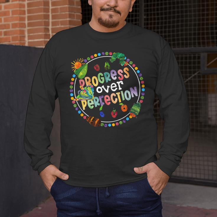 Progress Over Perfection Caterpillar Back To School Teacher Men's Long Sleeve T-Shirt, funny design