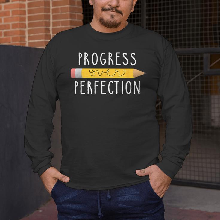 Progress Over Perfection Motivational Teacher Tee Men's Long Sleeve T-Shirt, funny design Progress Over Perfection Motivational Teacher Tee Men's Long Sleeve T-Shirt, funny design