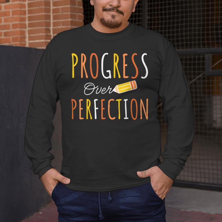 Progress Over Perfection Teacher Pencil Back-To-School Men's Long Sleeve T-Shirt, funny design Progress Over Perfection Teacher Pencil Back-To-School Men's Long Sleeve T-Shirt, funny design