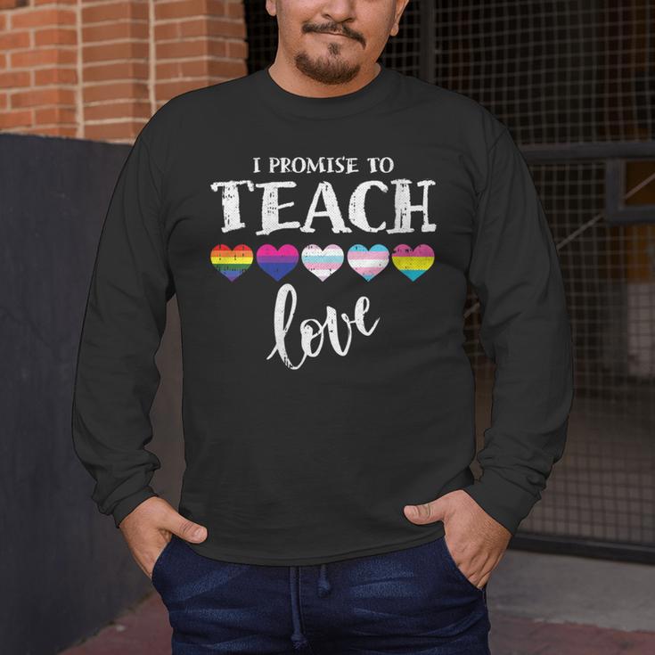 I Promise To Teach Love LGBT-Q Pride Proud Ally Teacher Men's Long Sleeve T-Shirt, funny design I Promise To Teach Love LGBT-Q Pride Proud Ally Teacher Men's Long Sleeve T-Shirt, funny design
