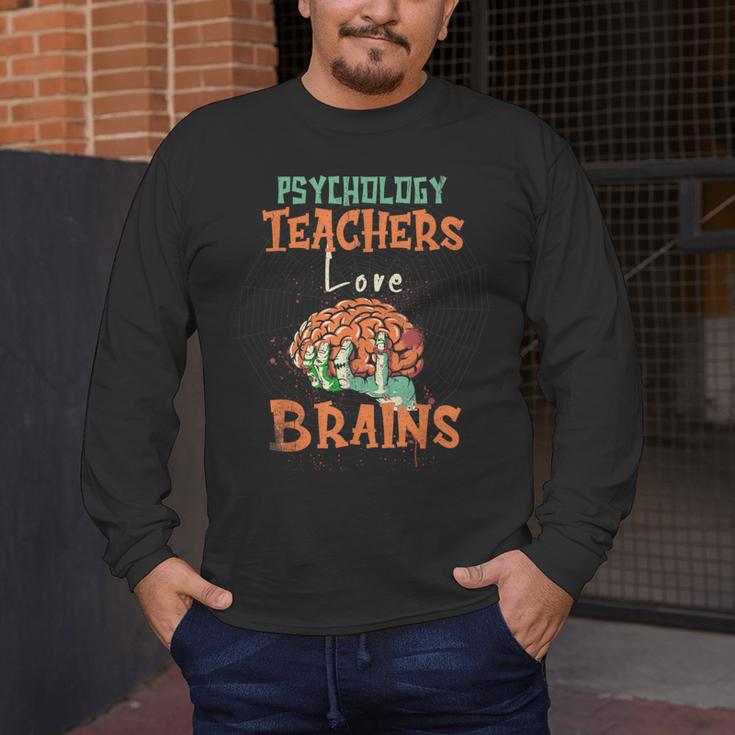 Psychology Teachers Love Brains Halloween For Psychologists Men Women Men's Long Sleeve T-Shirt, funny design
