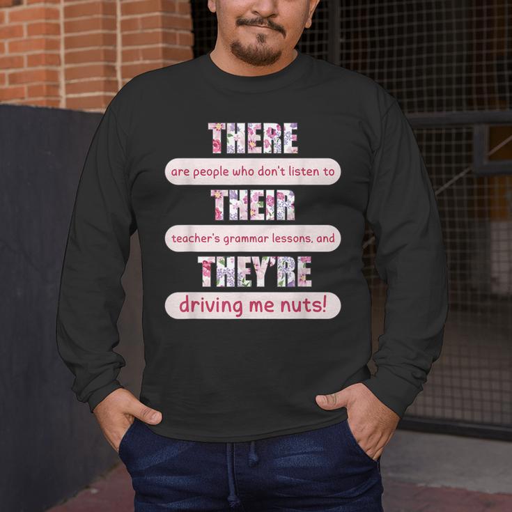 There Their They'Re Teacher English Grammar Police Men's Long Sleeve T-Shirt, funny design