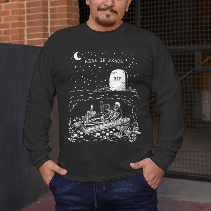 Read In Peace Skeleton Halloween Book Reading Spooky Teacher Men's Long Sleeve T-Shirt, funny design Read In Peace Skeleton Halloween Book Reading Spooky Teacher Men's Long Sleeve T-Shirt, funny design