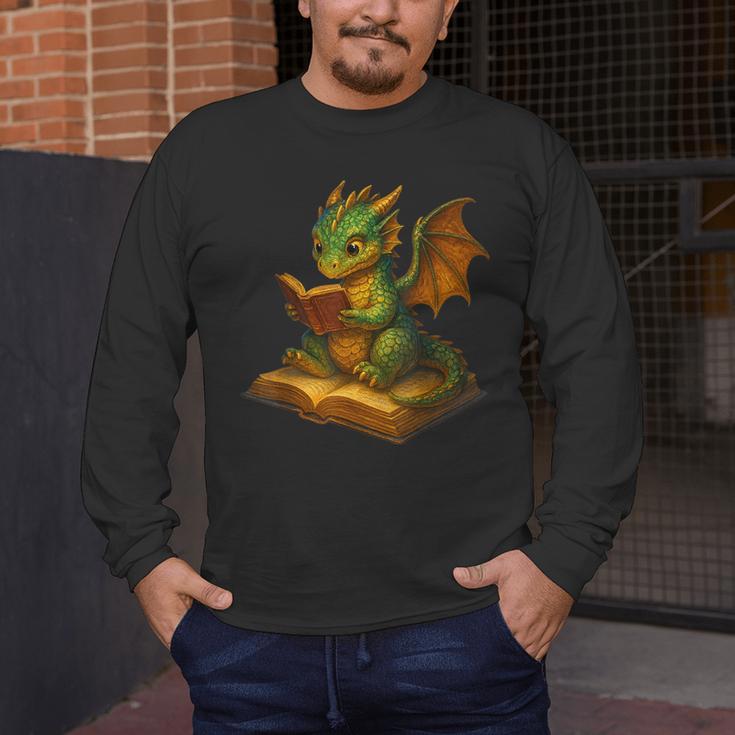 Reading Dragon Shirt For Bookish Teacher Librarian Bookworm Men's Long Sleeve T-Shirt, funny design