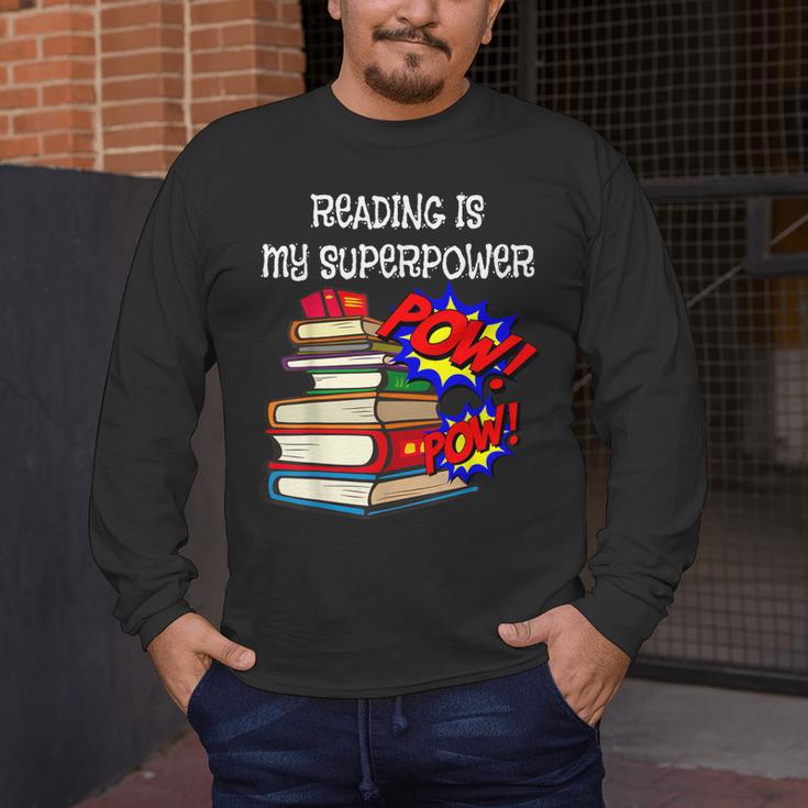 Reading Is My Super Power Superhero Best English Teacher Men's Long Sleeve T-Shirt, funny design