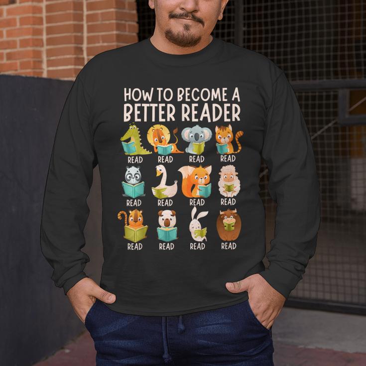 Reading Teacher How To Become a Better Reader Book Lover Fun Men's Long Sleeve T-Shirt, funny design Reading Teacher How To Become a Better Reader Book Lover Fun Men's Long Sleeve T-Shirt, funny design