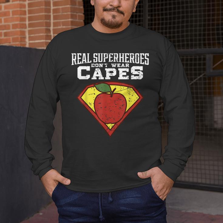 Real Superheroes Don't Wear Capes Teacher Shirt Teaching Te Men's Long Sleeve T-Shirt, funny design
