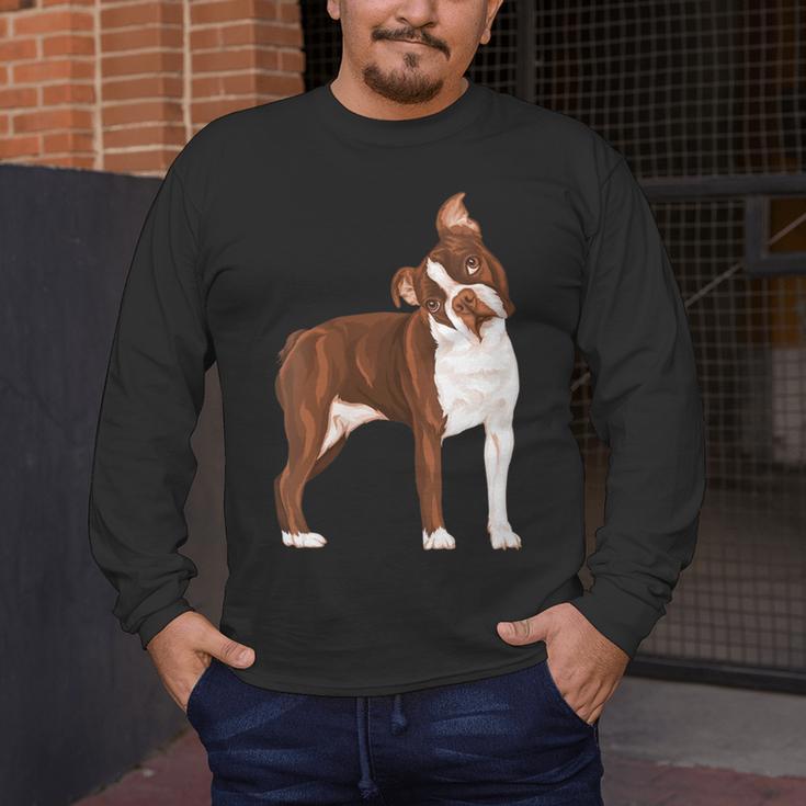 Red Boston Terrier Dog Men's Long Sleeve T-Shirt, funny design