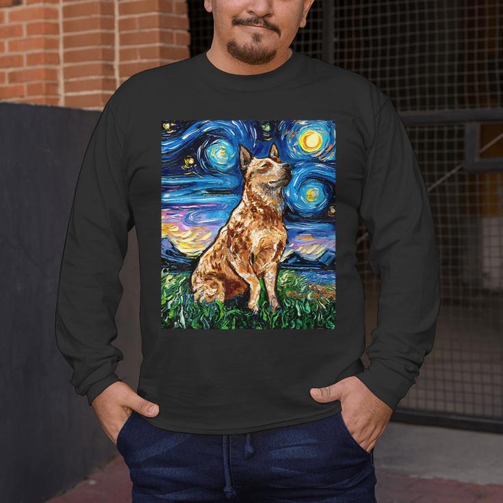 Red Heeler Starry Night Cattle Dog Colorful Art By Aja For Men Women Girls Kids Men's Long Sleeve T-Shirt, funny design