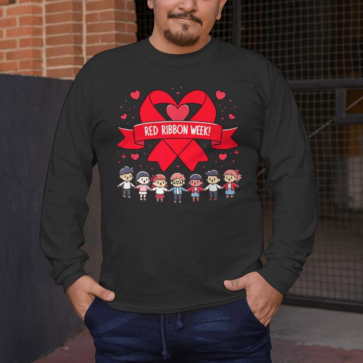 Red Ribbon Week Awareness For Students And Teachers Men Women Girls Kids Men's Long Sleeve T-Shirt, funny design Red Ribbon Week Awareness For Students And Teachers Men Women Girls Kids Men's Long Sleeve T-Shirt, funny design