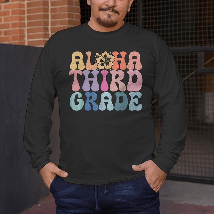 Retro Aloha Third Grade Teacher Summer Vacation Beach Hawaii Men's Long Sleeve T-Shirt, funny design Retro Aloha Third Grade Teacher Summer Vacation Beach Hawaii Men's Long Sleeve T-Shirt, funny design