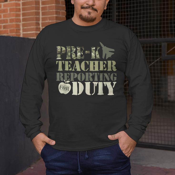 Retro Back To School Women Old Camo Pre-K Teacher Men's Long Sleeve T-Shirt, funny design