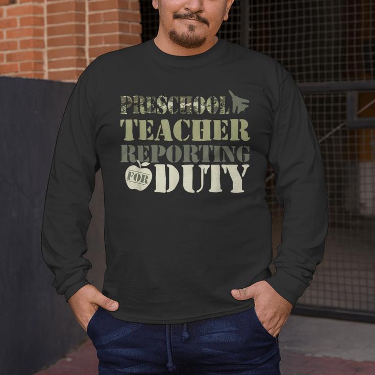 Retro Back To School Women Old Camo Preschool Teacher Men's Long Sleeve T-Shirt, funny design Retro Back To School Women Old Camo Preschool Teacher Men's Long Sleeve T-Shirt, funny design