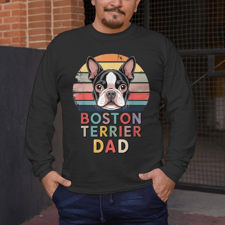 Retro Boston Terrier Dad Men's Long Sleeve T-Shirt, funny design