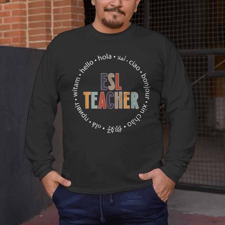 Retro ESL Teacher Teach Multilingual Learners Team Men's Long Sleeve T-Shirt, funny design Retro ESL Teacher Teach Multilingual Learners Team Men's Long Sleeve T-Shirt, funny design