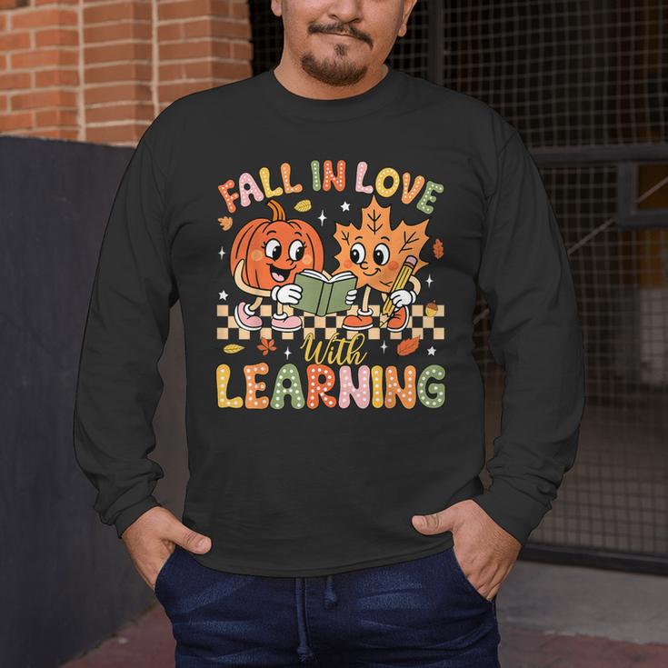 Retro Fall In Love With Learning Autumn Pumpkin Teacher Kids Men's Long Sleeve T-Shirt, funny design Retro Fall In Love With Learning Autumn Pumpkin Teacher Kids Men's Long Sleeve T-Shirt, funny design