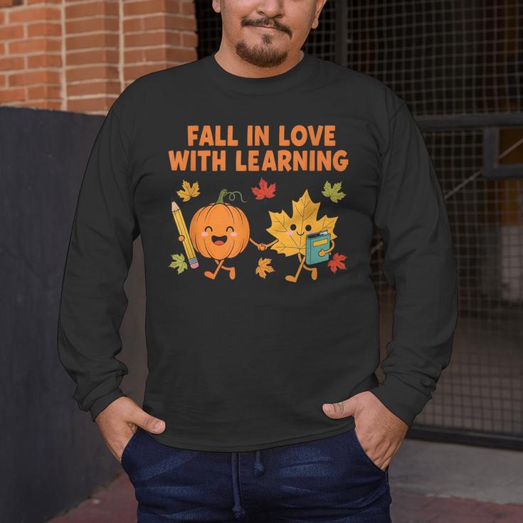 Retro Fall In Love With Learning Autumn Pumpkin Teacher Men's Long Sleeve T-Shirt, funny design Retro Fall In Love With Learning Autumn Pumpkin Teacher Men's Long Sleeve T-Shirt, funny design