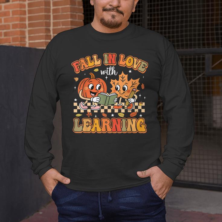 Retro Fall In Love With Learning Autumn Pumpkin Teachers Men's Long Sleeve T-Shirt, funny design Retro Fall In Love With Learning Autumn Pumpkin Teachers Men's Long Sleeve T-Shirt, funny design