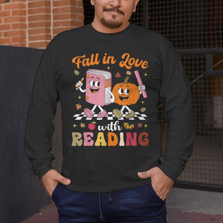 Retro Fall In Love With Learning Pumpkin Autumn Teacher Men's Long Sleeve T-Shirt, funny design Retro Fall In Love With Learning Pumpkin Autumn Teacher Men's Long Sleeve T-Shirt, funny design
