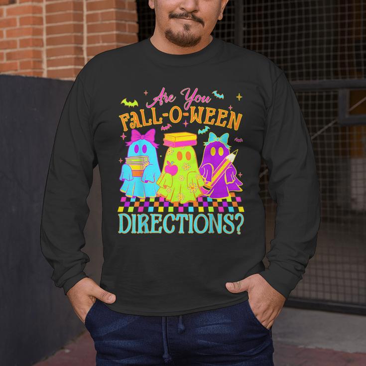 Retro Are You Falloween Direction Teacher Spooky Halloween Men's Long Sleeve T-Shirt, funny design