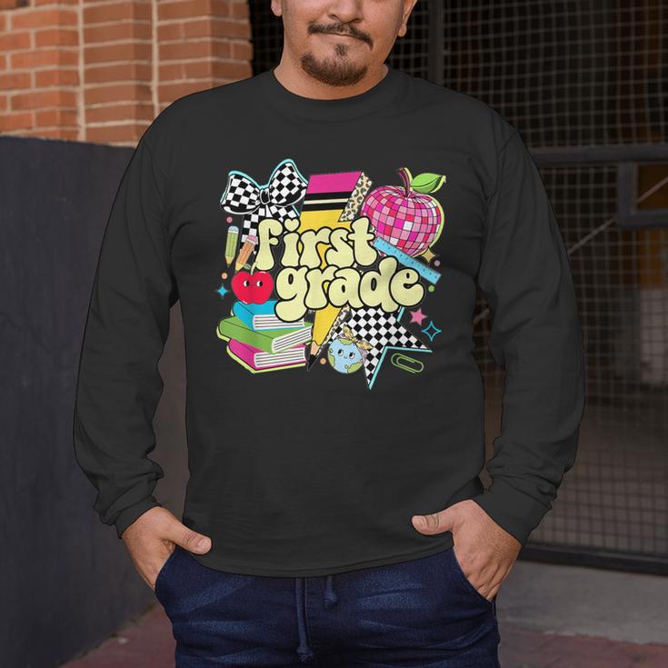 Retro First Grade Teacher Disco Ball Coquette Back To School Men's Long Sleeve T-Shirt, funny design Retro First Grade Teacher Disco Ball Coquette Back To School Men's Long Sleeve T-Shirt, funny design