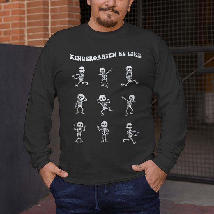 Retro Halloween Kindergarten Teacher Skeleton Trick Or Treat Men Women Kids Men's Long Sleeve T-Shirt, funny design