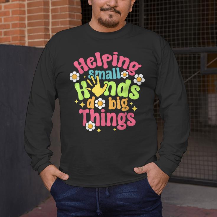 Retro Helping Small Hands Do Big Things Teacher Appreciation For Men Women Men's Long Sleeve T-Shirt, funny design Retro Helping Small Hands Do Big Things Teacher Appreciation For Men Women Men's Long Sleeve T-Shirt, funny design