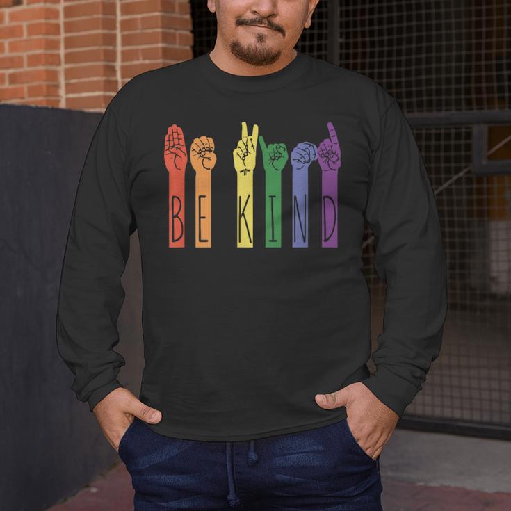 Retro Be Kind ASL Deaf Teacher Sign Language Gay Pride Men's Long Sleeve T-Shirt, funny design Retro Be Kind ASL Deaf Teacher Sign Language Gay Pride Men's Long Sleeve T-Shirt, funny design