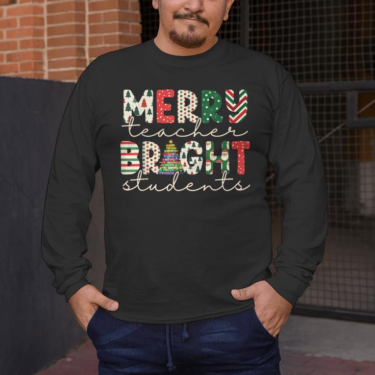 Retro Merry Teacher Bright Students Christmas Teacher Men's Long Sleeve T-Shirt, funny design