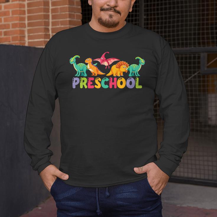 Retro Preschool Cute Dinosaur Preschool Teacher Kids Boys Men's Long Sleeve T-Shirt, funny design Retro Preschool Cute Dinosaur Preschool Teacher Kids Boys Men's Long Sleeve T-Shirt, funny design