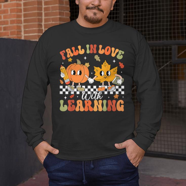 Retro Pumpkin Fall In Love With Learning Autumn Teacher Men's Long Sleeve T-Shirt, funny design Retro Pumpkin Fall In Love With Learning Autumn Teacher Men's Long Sleeve T-Shirt, funny design