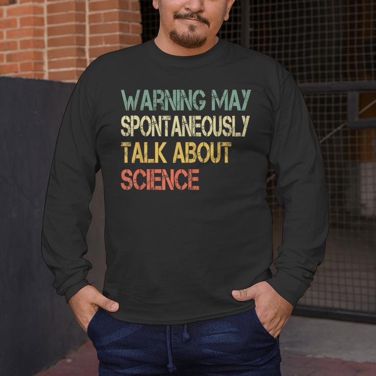 Retro Scientist Warning May Talk About Science Teacher Men's Long Sleeve T-Shirt, funny design