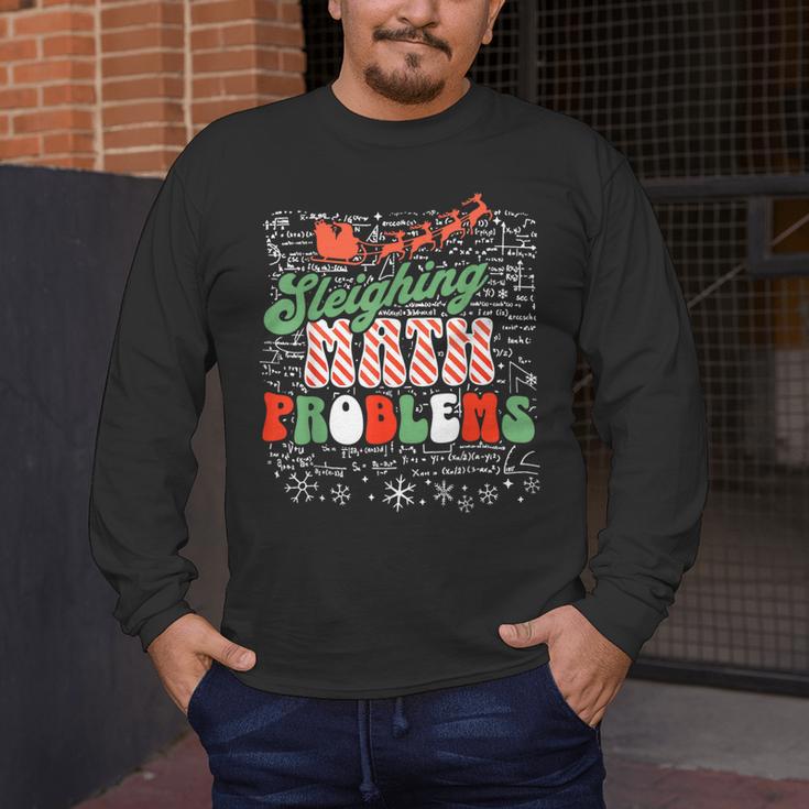 Retro Sleighing Math Problems Santa Math Teacher Christmas Men's Long Sleeve T-Shirt, funny design